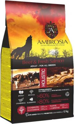 Корма для собак Ambrosia Adult All Breeds Beef & Fresh Salmon (для всех пород с говядиной и лососем) 12 кг