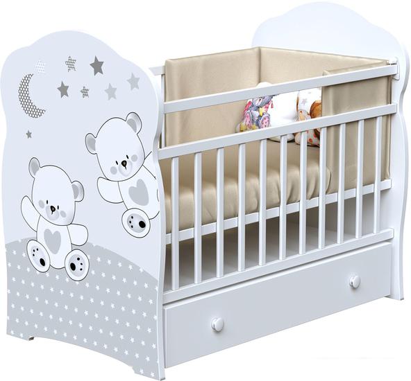 Классическая детская кроватка VDK Funny Bears маятник и ящик (белый) Классическая детская кроватка VDK Funny Bears маятник и ящик (белый)
