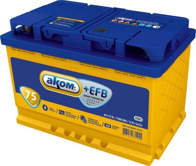 Автомобильный аккумулятор AKOM +EFB 75e (75 А·ч) Автомобильный аккумулятор AKOM +EFB 75e (75 А·ч)