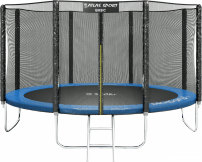 Батут Atlas Sport 374 см - 12ft Basic (с лестницей, внешняя сетка, синий) Батут Atlas Sport 374 см - 12ft Basic (с лестницей, внешняя сетка, синий)